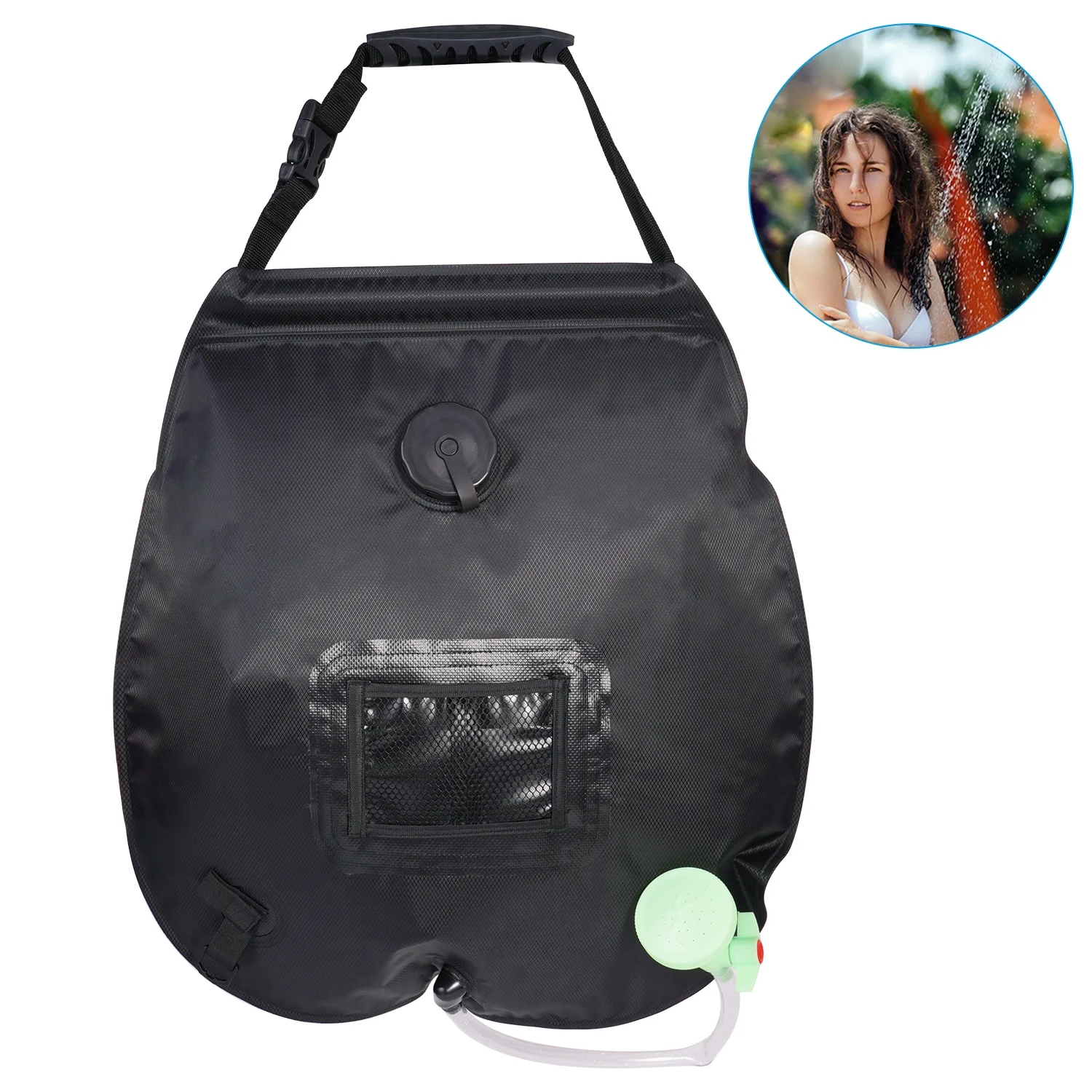 Solar shower bag 5 gallons / 20 liters solar heating camping shower bag, adjustable shower head, for camping, beach