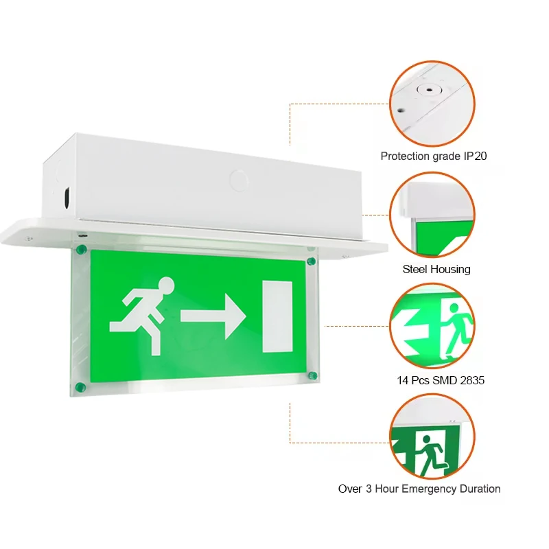 LED Emergency Exit Sign Wholesale ODM Custom PVC Luminous LED Emergency Exit Sign Parking Lots 3W LED Emergency Exit Sign