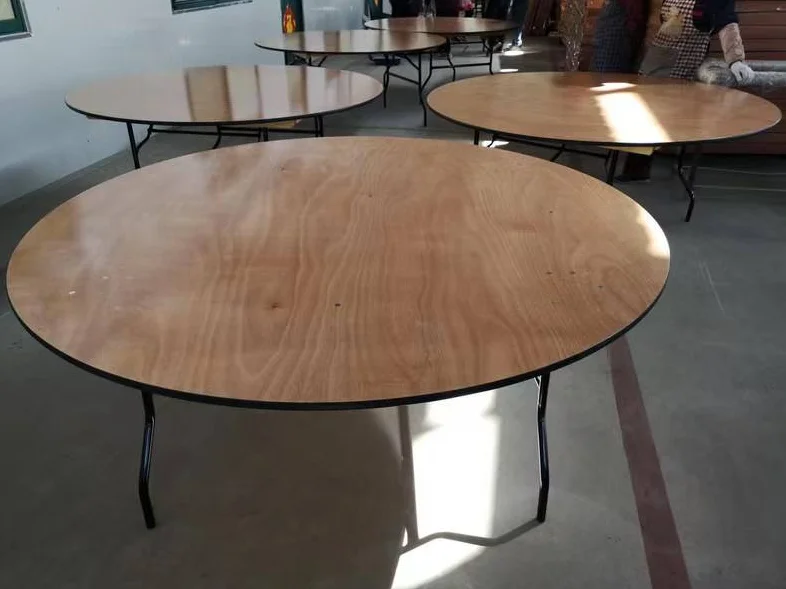 White Round wood Foldable Wedding Banquet Table Folding Tables And Chairs For Events