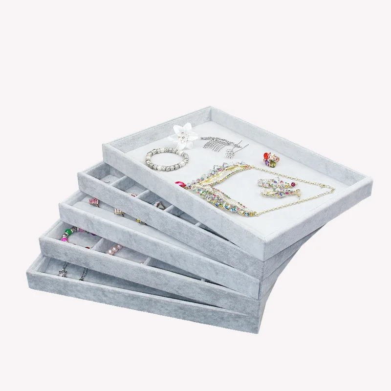 Black Velvet Professional Wholesale Ornament Jewelry Rings Bracelet Necklace Display Compartment Organizer Tray