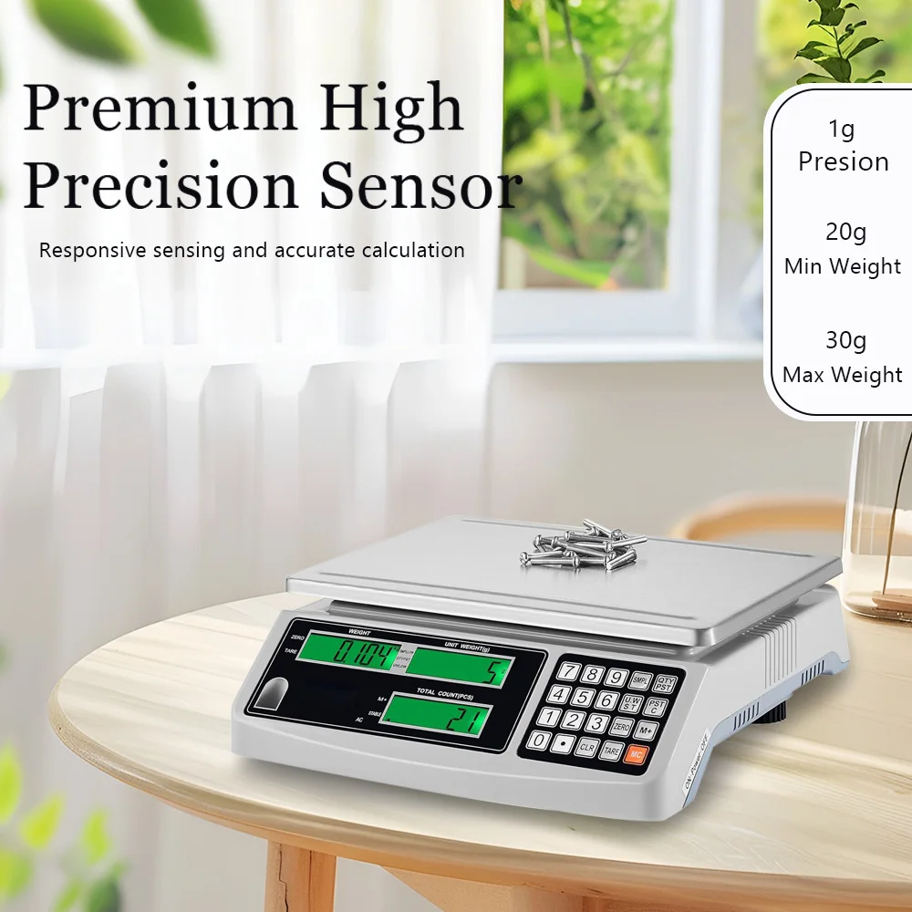 CX-ACS30 30kg Digital Industrial Counting Scale, 1g Precision, g/kg/lb, 3 LCDs for Parts, Coins, Jewelry & Kitchen Inventory