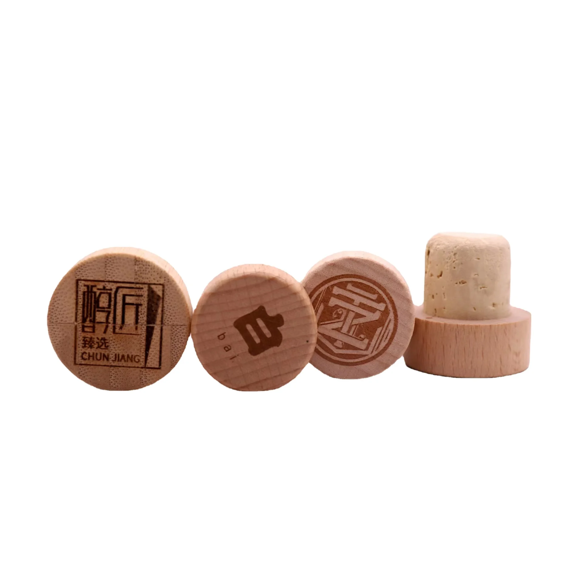 Custom wooden bar top wine cork wooden stopper laser engraved t shaped synthetic plastic cork