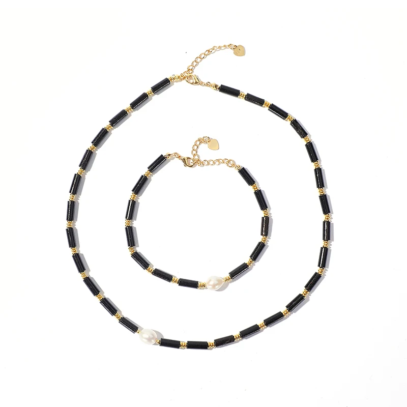 High Quality Faceted Cylinder Pearl Diamond Gemstone Jewelry Set Natural Plating Color Beads Bracelet Necklace Weddings Parties