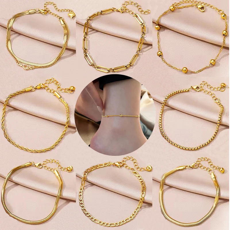 Stainless steel anklet 18K gold non-fading blade chain Ferro chain anklet gold anklets for girl