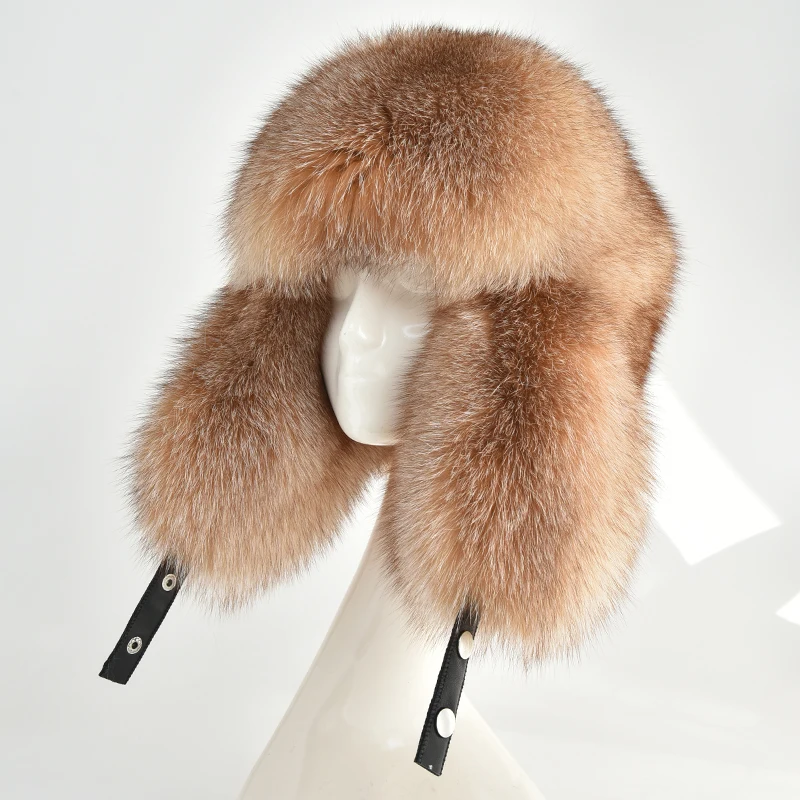 Whole Real Fox Raccoon Fur Hats for Women Winter Unisex Warm Genuine Fur Caps with Fluffy Fur Pompoms