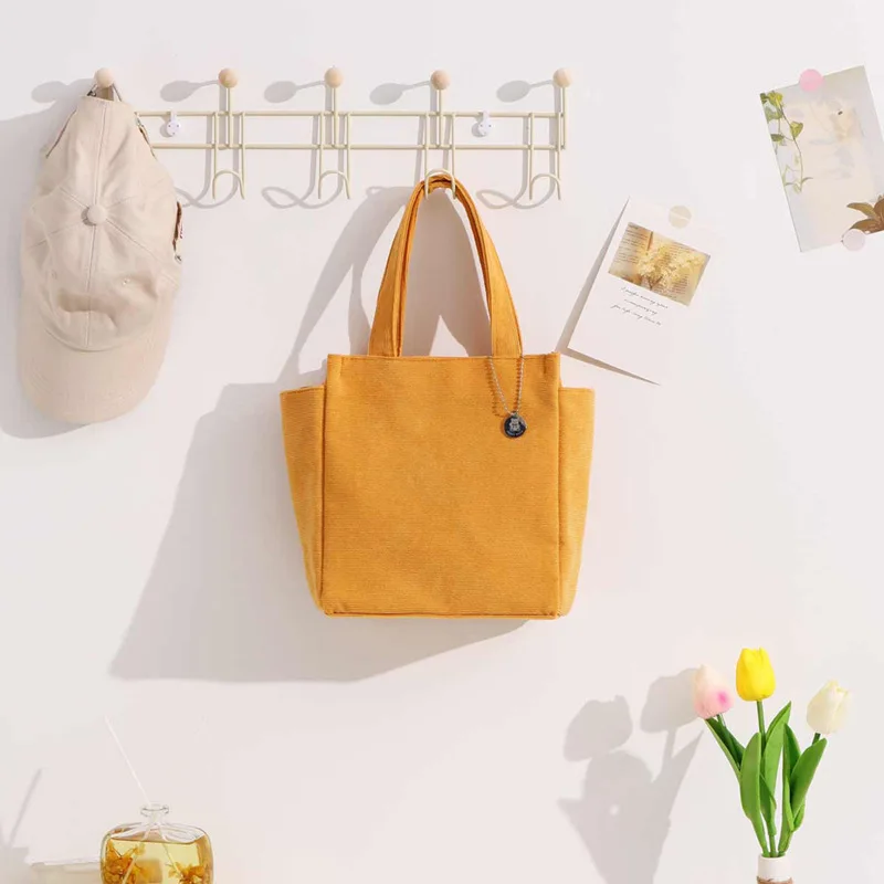 Promotional Wholesale Cheap Custom Plaid Canvas Corduroy Tote Bag With Buttons