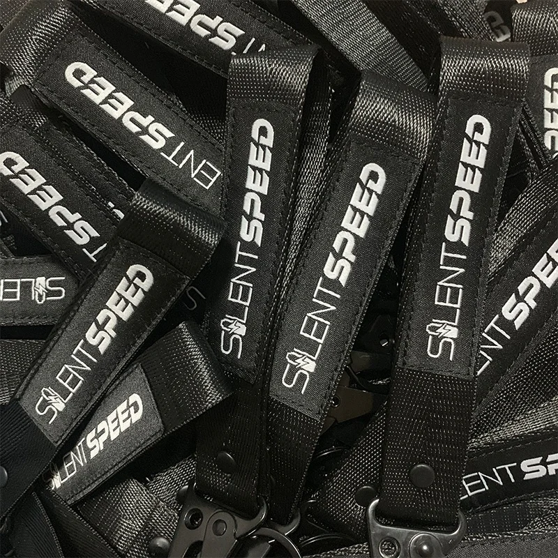 Custom Logo Woven Embroidered Short Keychain Lanyard Motorcycle Wrist Lanyards With Eagle Hook
