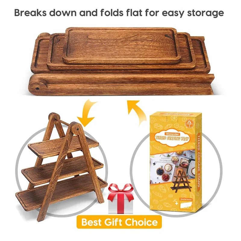 3 Tier Antique Wedding Decor Wooden Serving Platter Wholesale Manufacturer Table Top Mango Wood Serving Platter