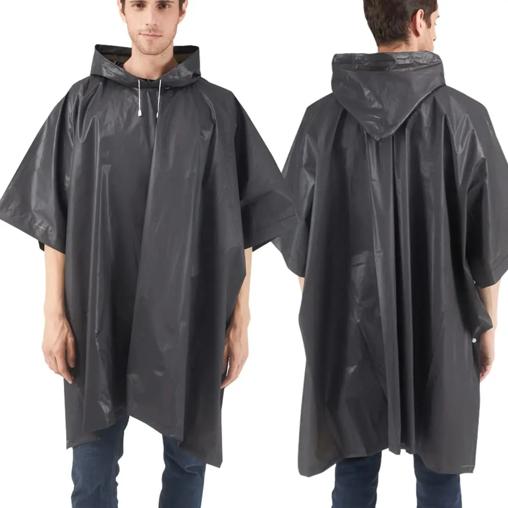 Reusable Black EVA Raincoat Waterproof Rain Poncho for Adults
