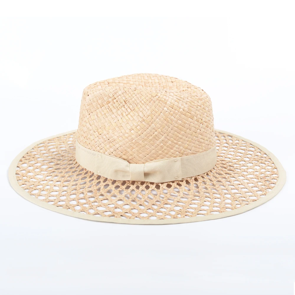 Wholesale Summer Women Beach Handmade Premium Superior Jazz Hat Quality Hollow Out Raffia Straw Panama Hat For Women