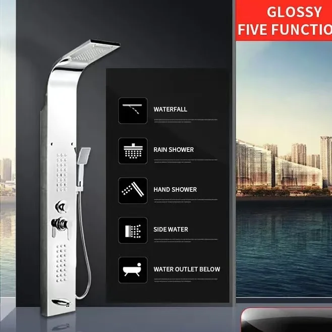 Comfortable Bathroom  Shower set  5 Water Outlets Surface Mounted Stainless Steel Shower Screen Rain Spray Household Wall