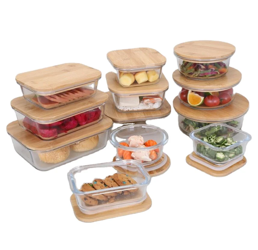 Eco-friendly Bamboo lid borosilicate glass food container storage