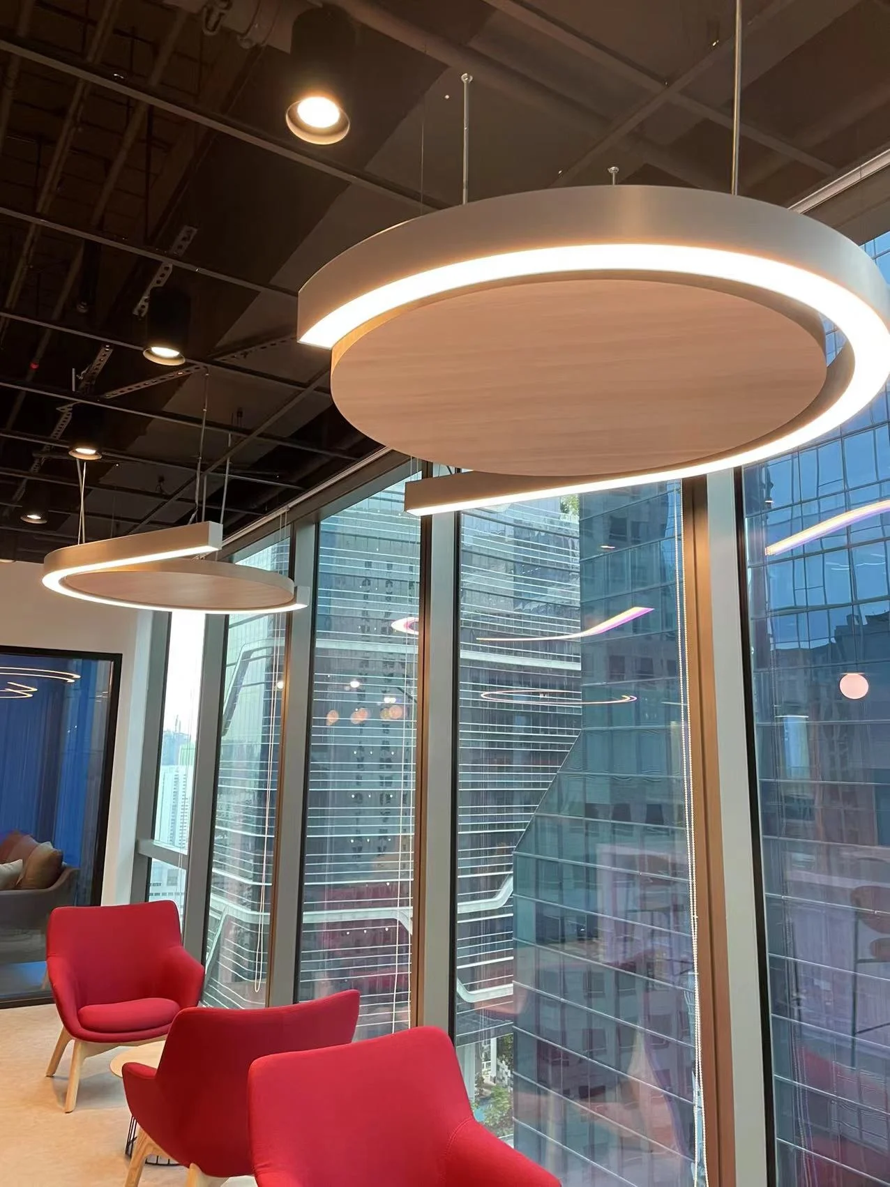 China circular pendent lamp indoor ring direct and indirect light.... suspended ring light with custom shapes