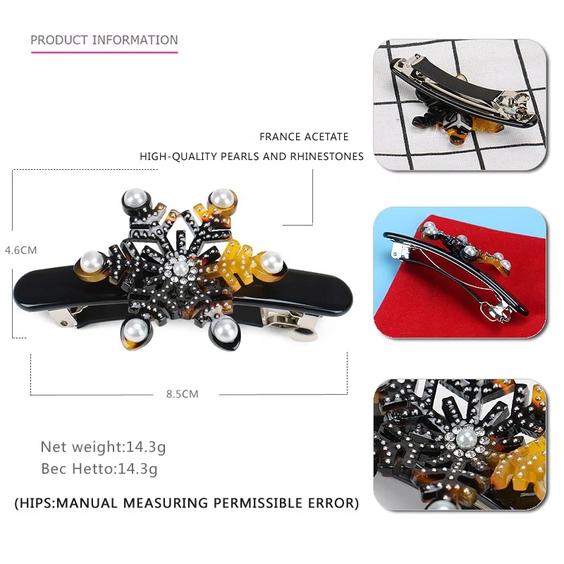 Alexander Christmas Hair Clips Cellulose Acetate Hair Barrette Clips Snowflake Hair Clip