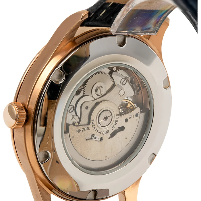 2021 Whole sale custom mechanical transparent watches automatic mechanic watch leather strap