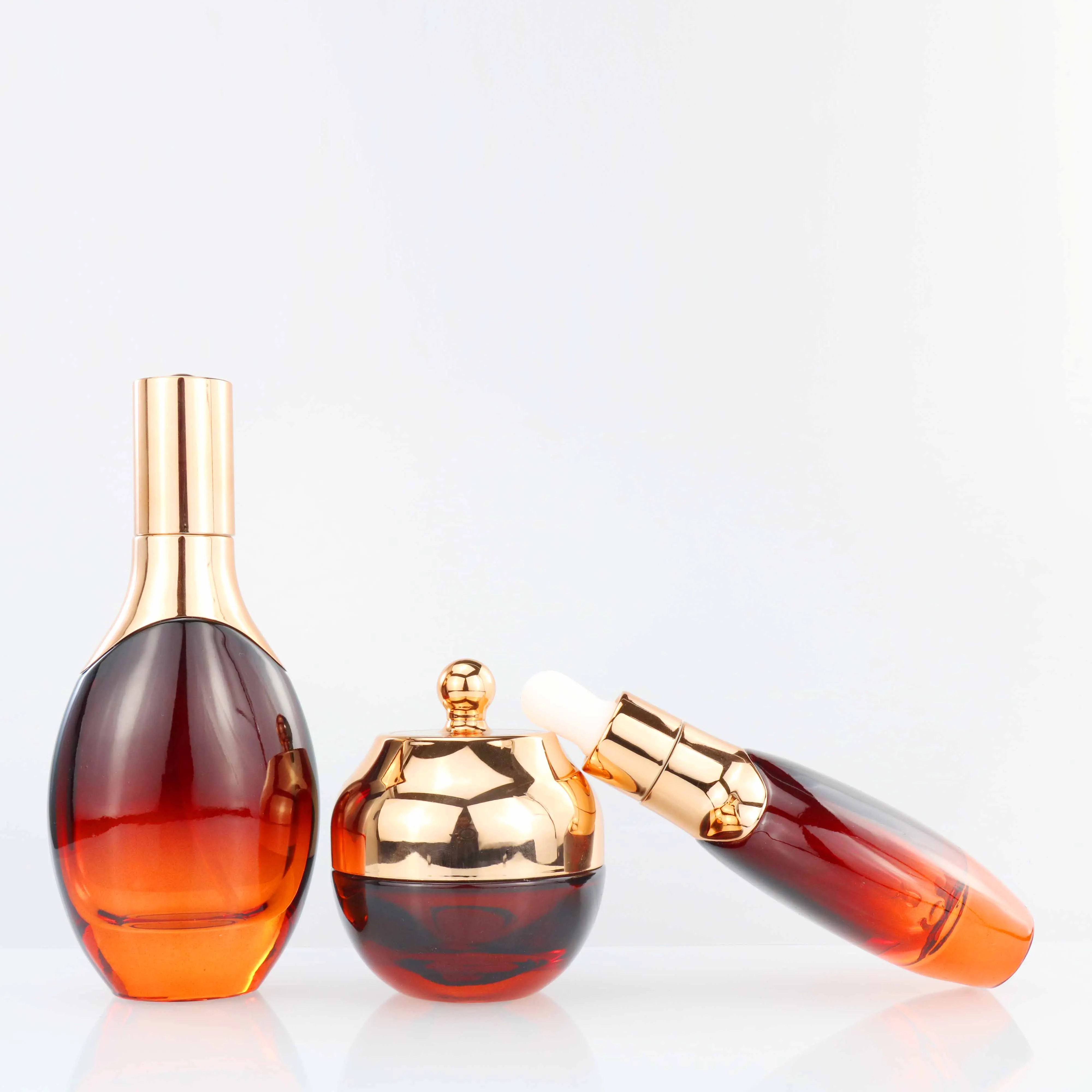 Luxury Red Glass Skin Care Packaging Bottle Cosmetic Body Cream Bottle with Dropper for Essential Oil