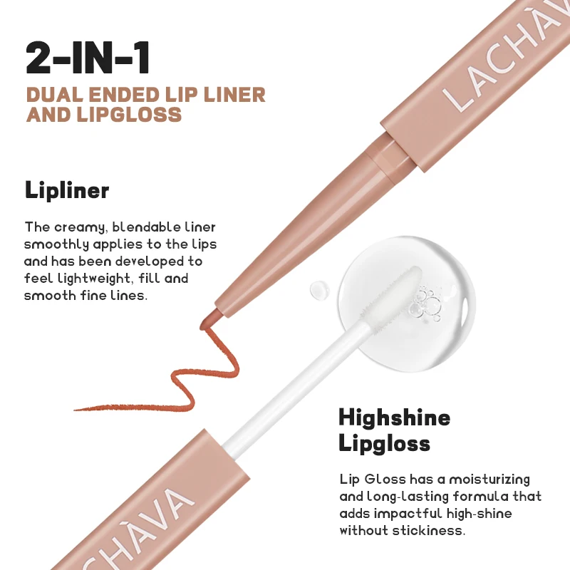 OEM Wholesale Makeup 2 In 1 Double Head Lipliner Lip Gloss Moisturizing Lip Plumping Matte To High Shine Lipgloss Private Label