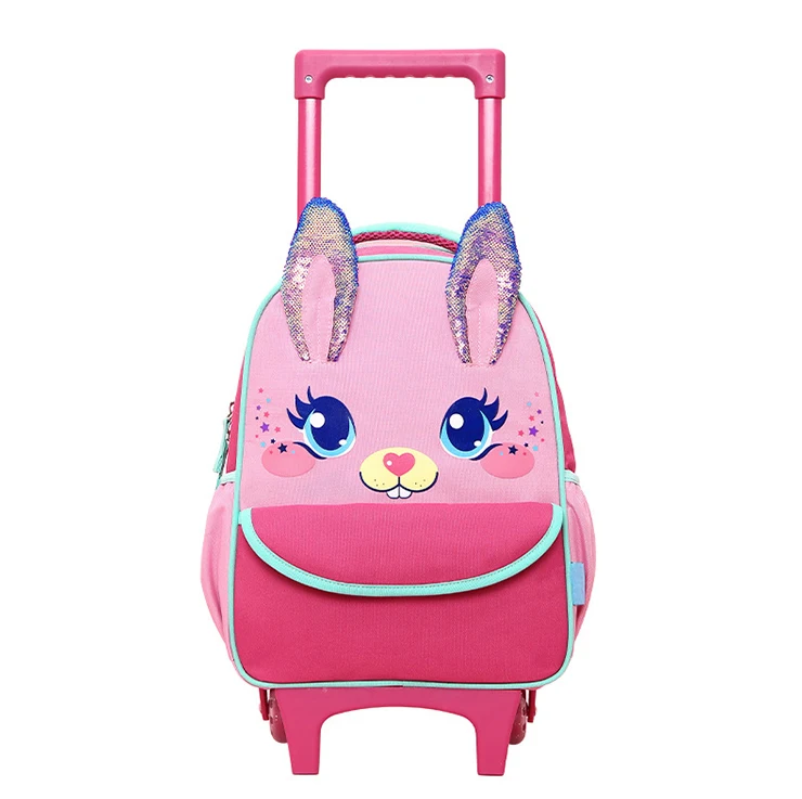 manufacture designer durable pink polyester wheeled bag kid two shoulder school trolley backpack bookbag with logo for toddler