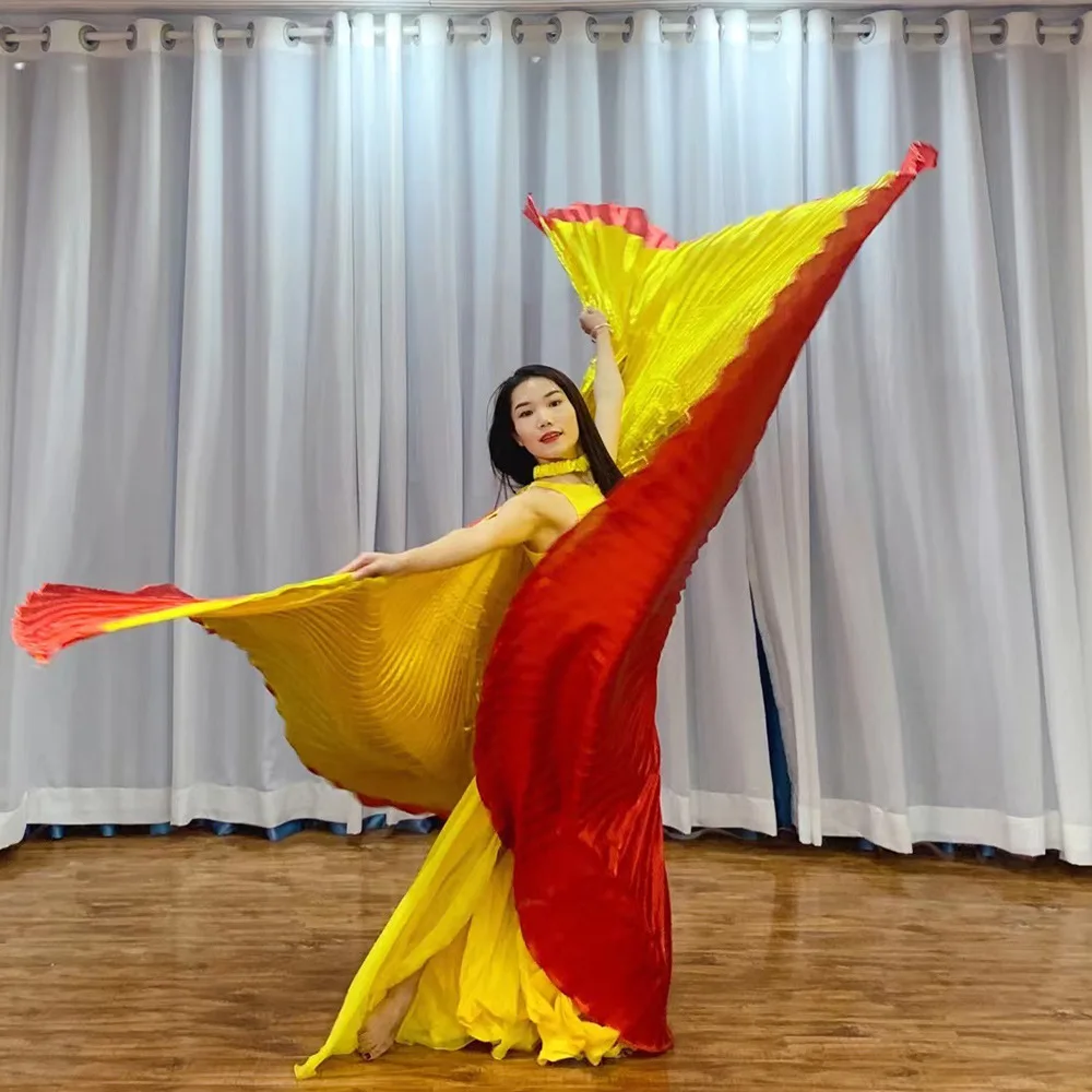 Halloween festival 2 layer 720 degree isis wings  cloak for belly dance Performance cape with stick for adult