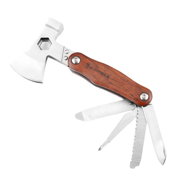 Wood handle multi hammer multitool axe hammer outdoor camping tool folding survival hammer with spanner