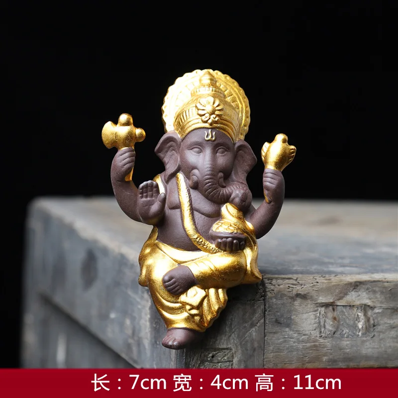  Exotic Religious Ceramic Crafts Lucky Ganesha with Crown Statue Figurine Desktop