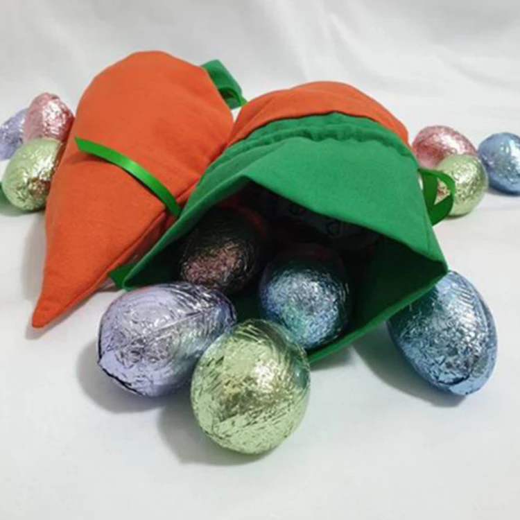 Personalized Easter Carrot Gifts Bags Party Favor Bag Treat Chocolate Candy Bag For Kids Fabric Reusable Sweet Cones Sack