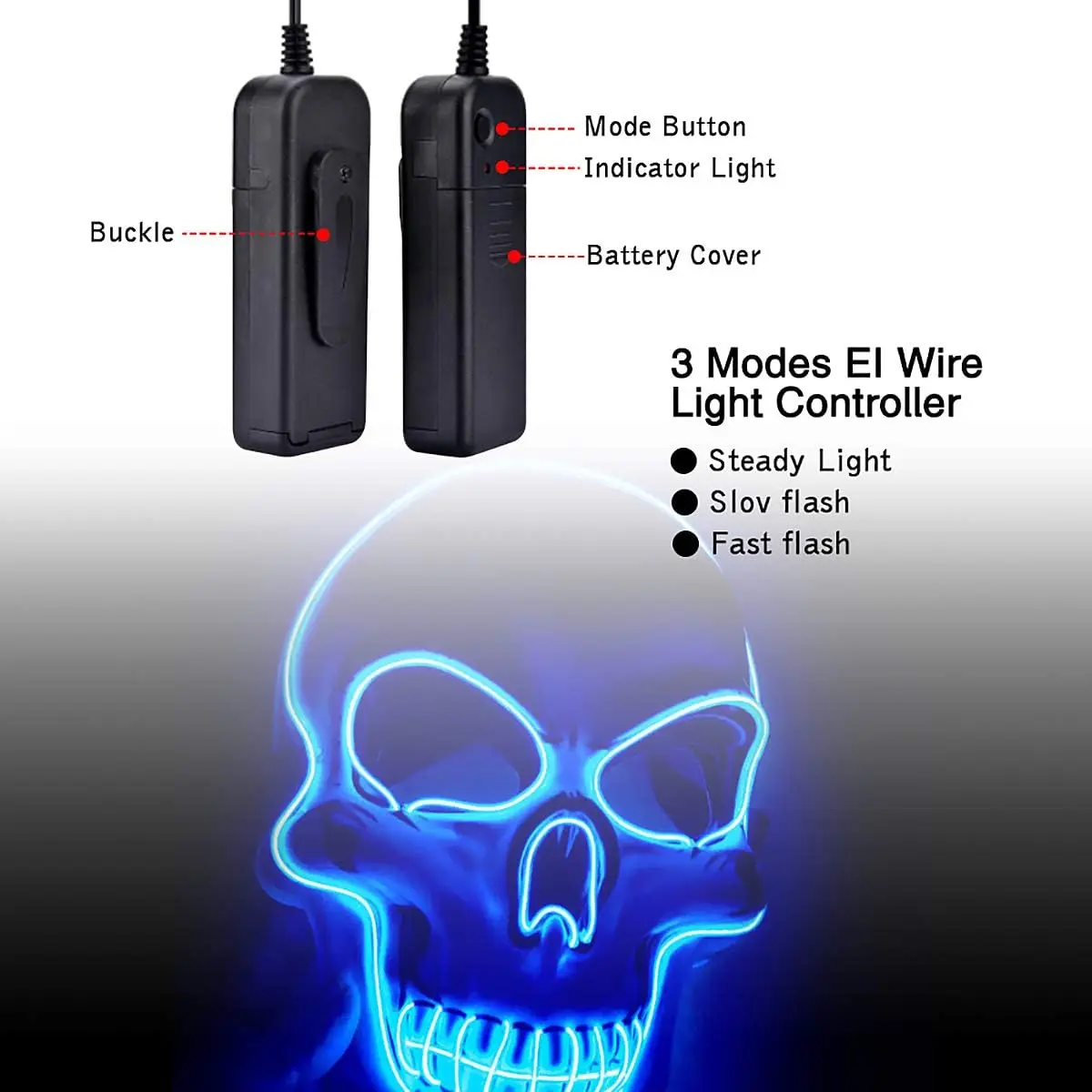 Led Light Up Mask with EL Wire 3 Flashing-Modes for Halloween Cosplay Costume and Party Supplies,Halloween Scary Mask