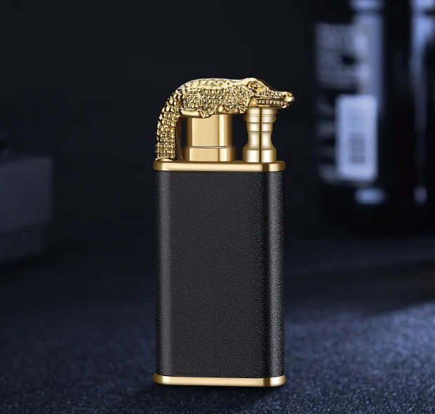 Hot Sale Crocodile Double Fire Cigarette Cigar Lighters Metal Lighter Luminous Jet Flame Lighter