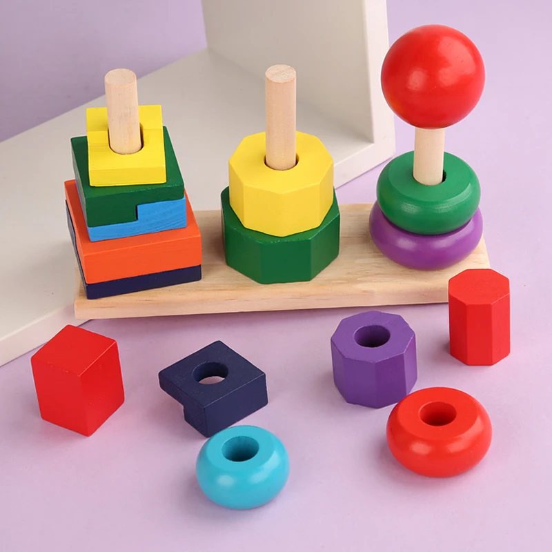 
Wood Toys Colorful Geometric Shape Matching Pairing Assembled Four Sets Columns Little Turtle Intelligence Toy 
