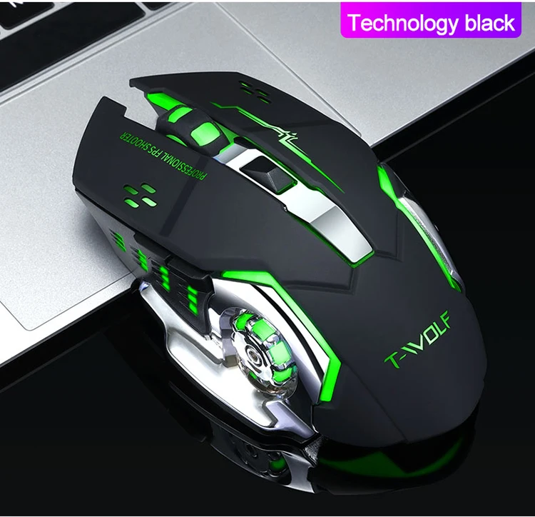Q13 Mechanical Wireless Gaming Mouse RGB Backlit Glowing Gaming Mouse Rechargeable 2400dpi 6Keys Wireless Ergonomic Mouse Gamer