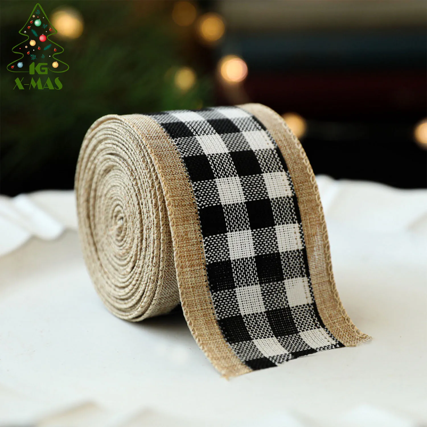 KG Xmas Customization Adornos Navidad Black White Plaid DIY Ribbon Bows Ornament Christmas Tree Decoration Christmas Ribbon Bows