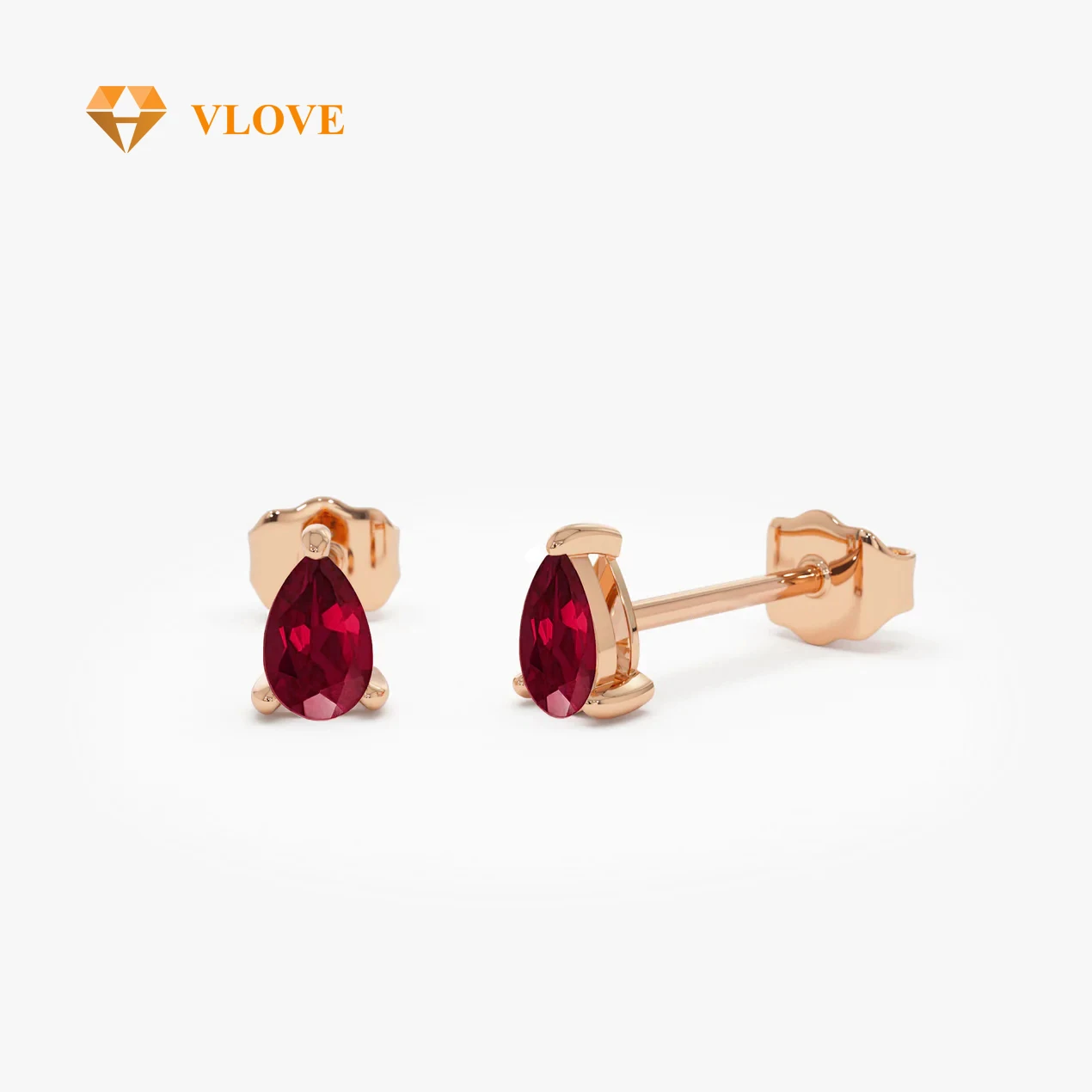 VLOVE Beloved Jewelry Diamond Earrings 14K Pear Shaped Ruby Stud Earrings