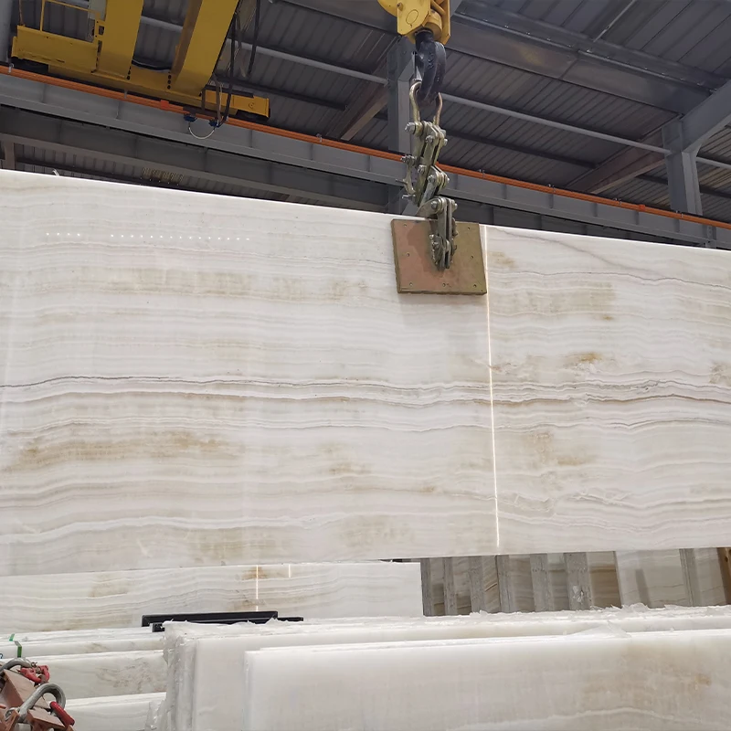 GOLDTOP Backlit Onyx Wall Panel Natural Straight White Wood Vein Marble Onyx Vanilla Onyx Slab