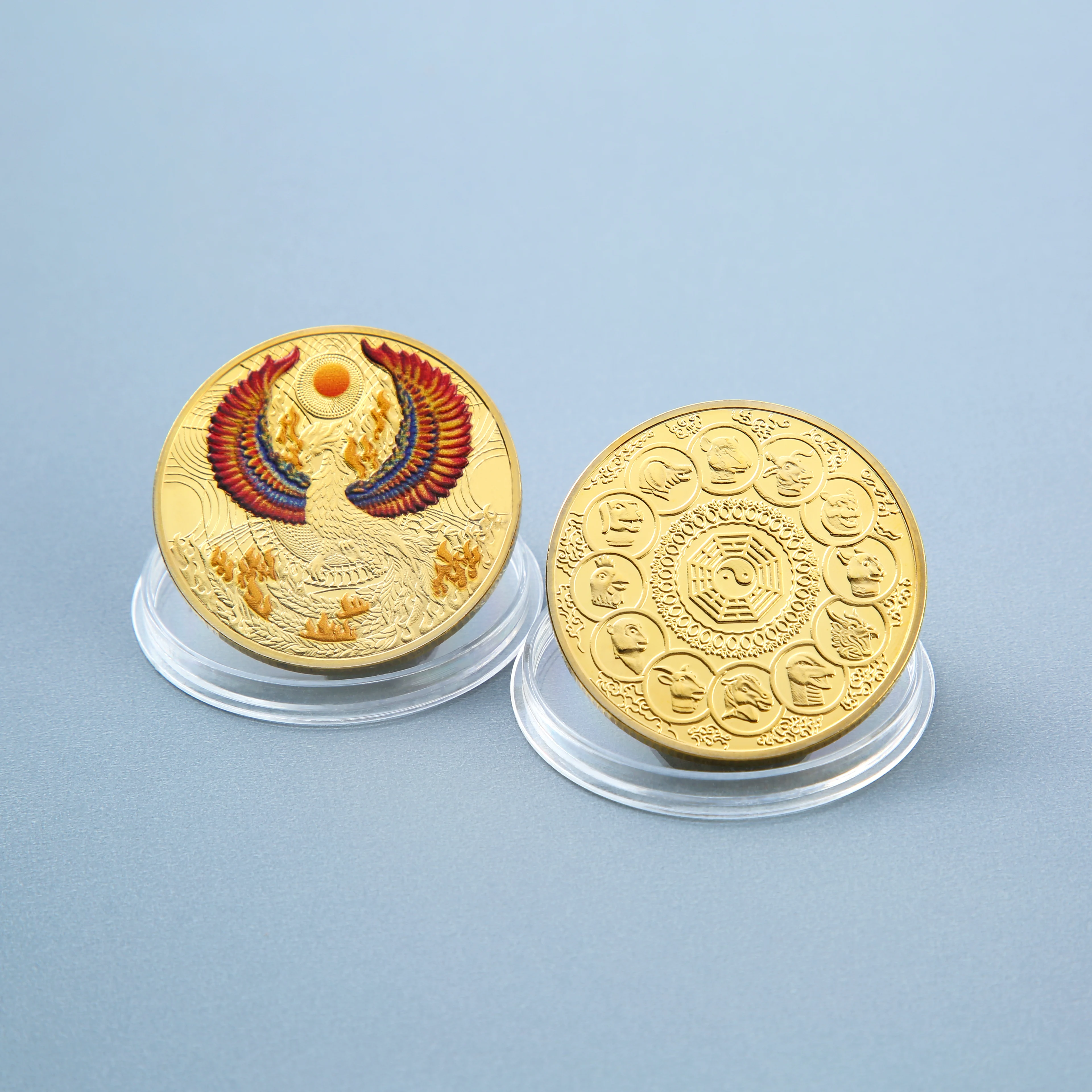Flame Bird Commemorative Coin Creative Zodiac Metal Pin UV Printing Souvenir Lucky Fashion Toy Ornament for Gift