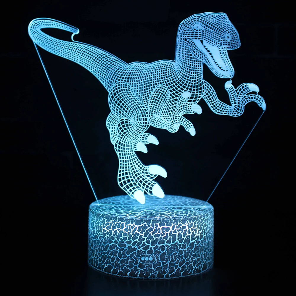 Акриловая модель динозавра с 3D-ночником светящаяся база светодиодная теплая белая цветная сенсорная дистанционным управлением