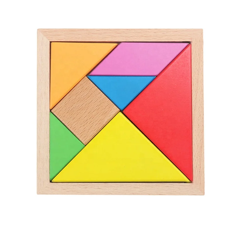 7 Pieces Colorful Educational Toys Wooden Pattern Blocks Games Wood Jiagsaw Puzzle Tangram For Kids