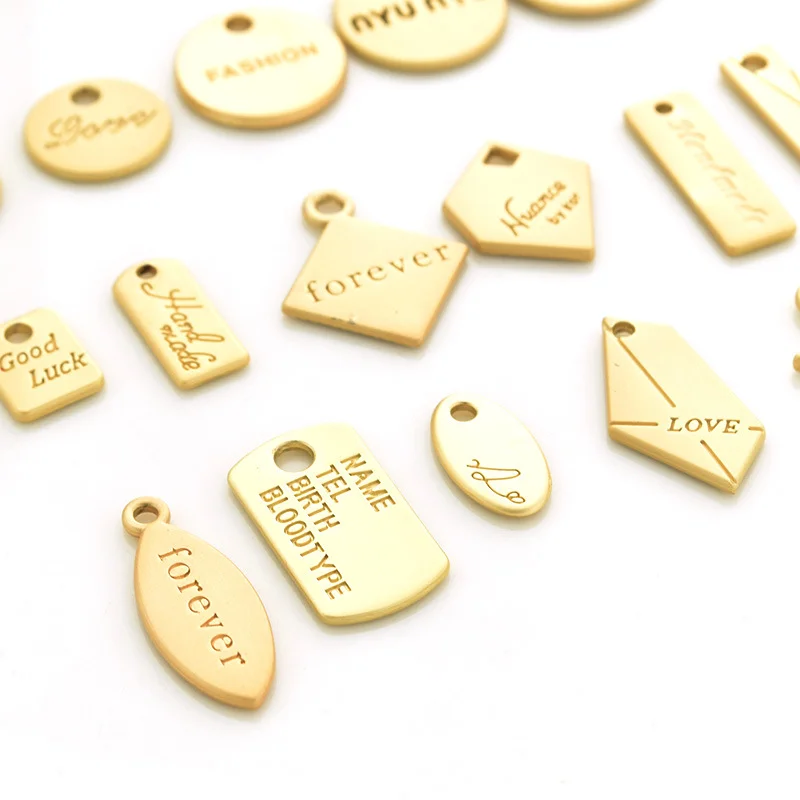 Custom Jewelry Maker Made Logo Engraved Message Cheap Metal Gold Pendant Tags Charm For Necklace Bracelet
