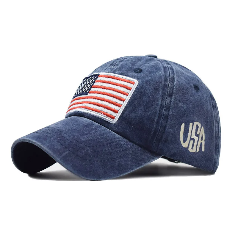 Custom logo hat men and women washed distressed USA American Flag  Trump Patriot Classical Baseball Sport Cap Hat