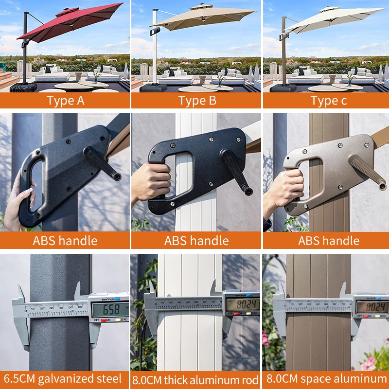 Customizable logo Stainless Steel Pole Patio Umbrella with solar energy led for outdoor garden beach pool courtyard backyard