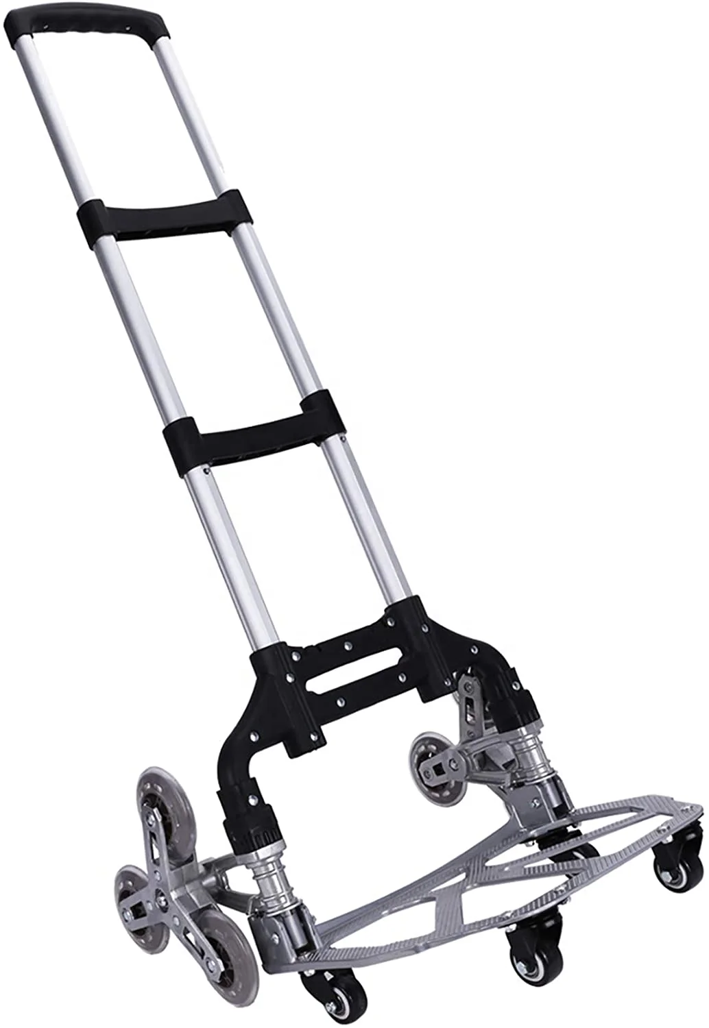 Aluminum Hand Carts, Folding portable auto stair climbing trolley Hand Truck with 6 Wheels for Luggage, Travel, Moving, Shopping