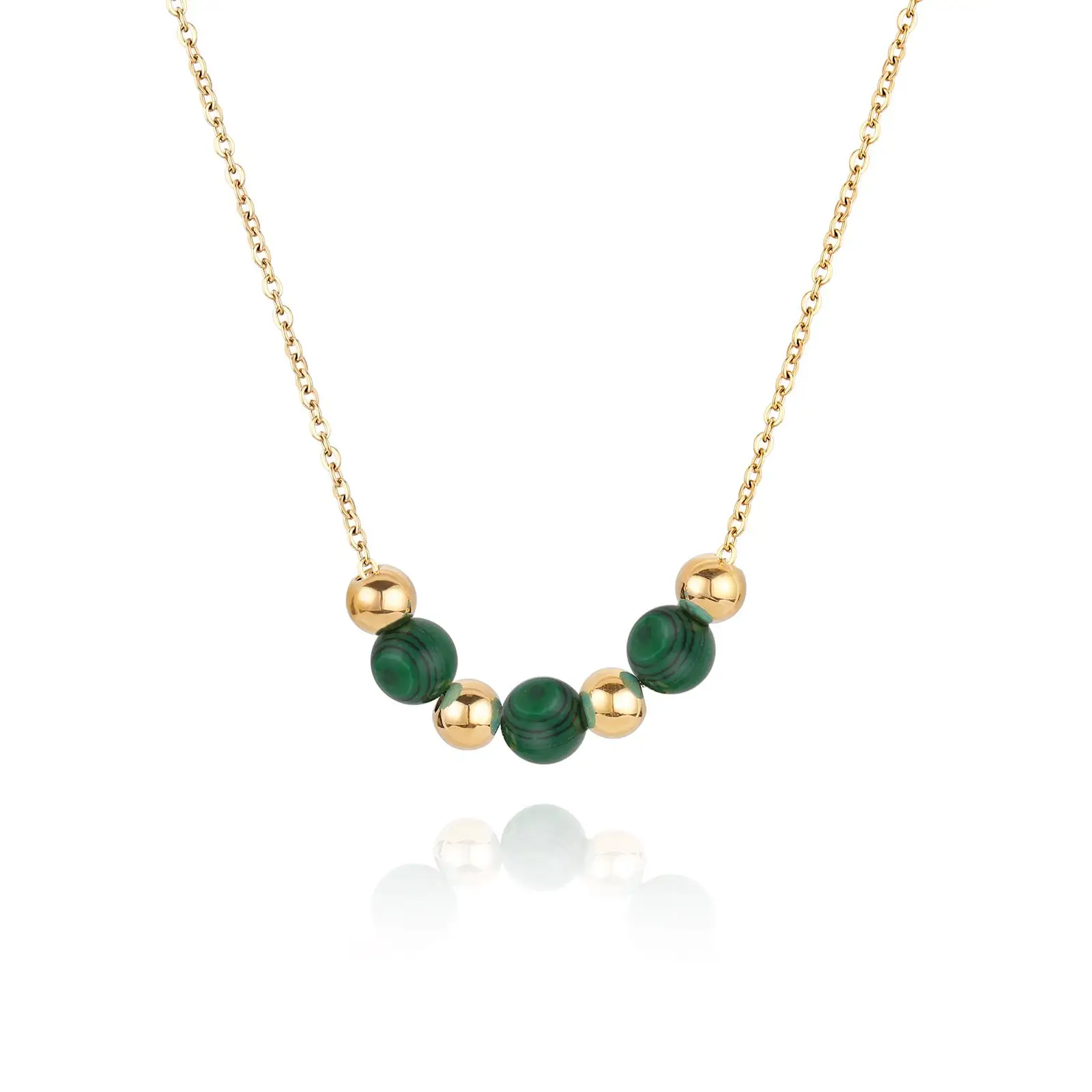 Аксессуары, ювелирные изделия, цепочка из нержавеющей стали с бусинами, малахит, ожерелье до ключиц для женщин