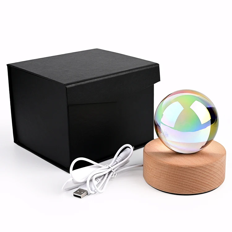 JY crystal crafts  Plating Color K9 glass Ball 3d Laser Engraving with Crystal Wood Base
