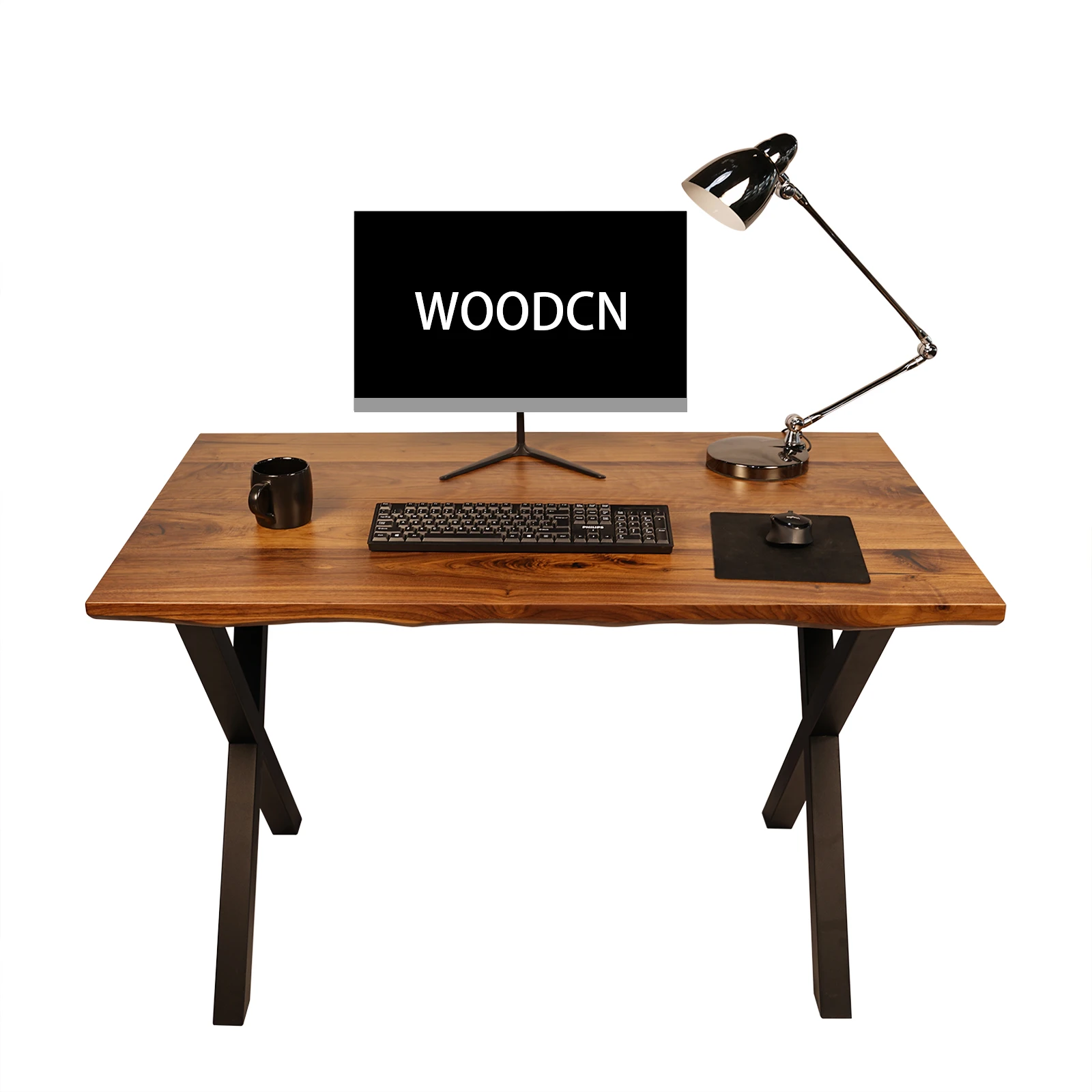 Офисный стол из массива черного ореха с прямой кромкой 30x48x1,75 дюймов с ножками в стиле X