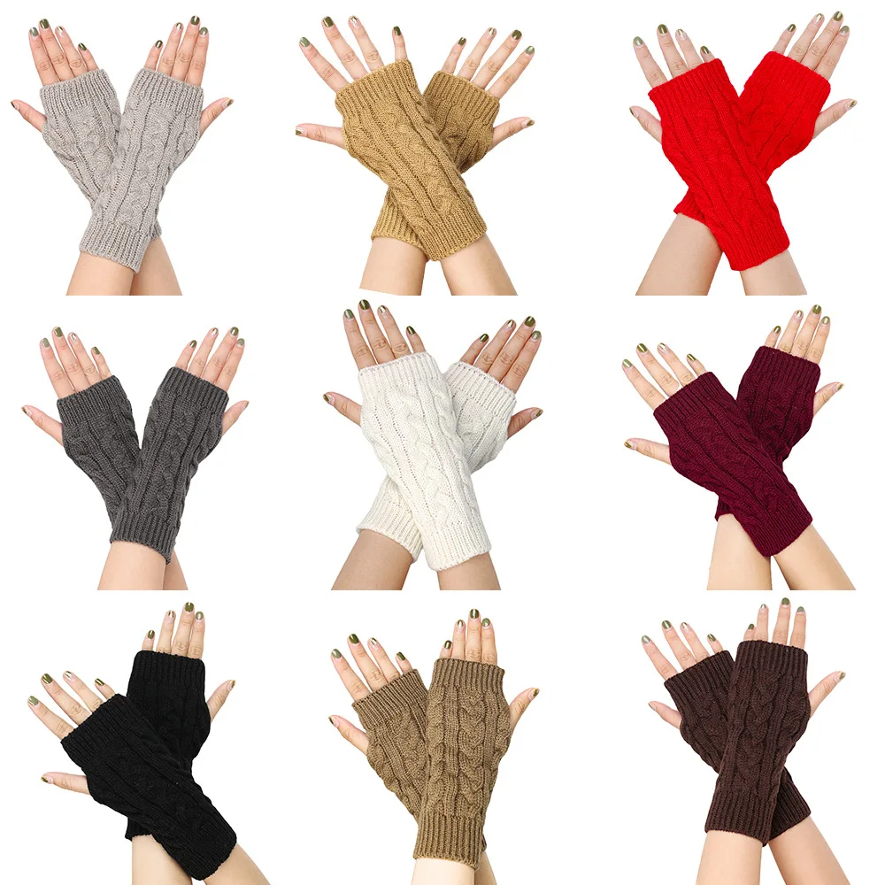 Hot Selling Winter Gloves Warm Yarn Half Finger Short Wrist Finger Arm Cover Winter Warm Acrylic Sleeve Warm Woolen gloves