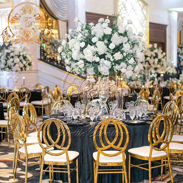 Modern Design Wedding Dining Hotel Banquet Gold Leg Stainless Steel White Leather Pad Gold Chairs for Event