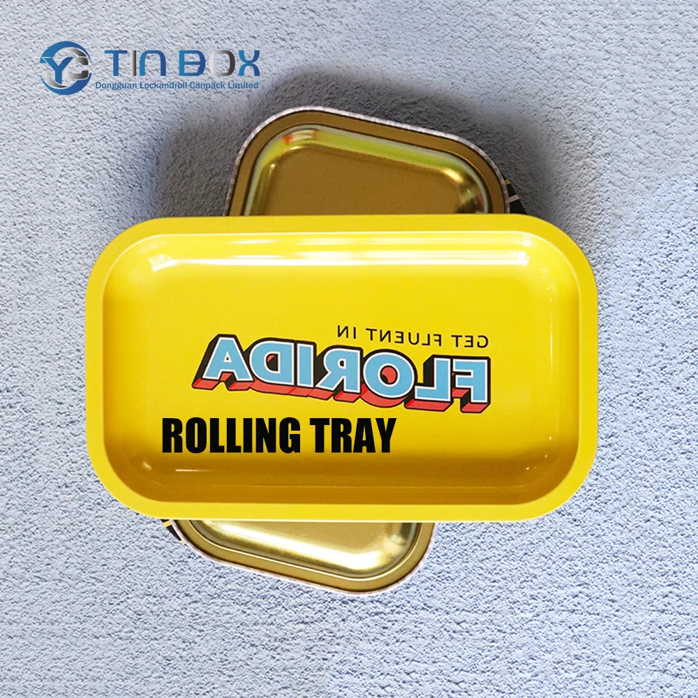 Custom Logo Rolling Tray Tobacco Restaurant Metal Waterproof Serving Rolling Tray Cigarette Candy Tinplate Tray