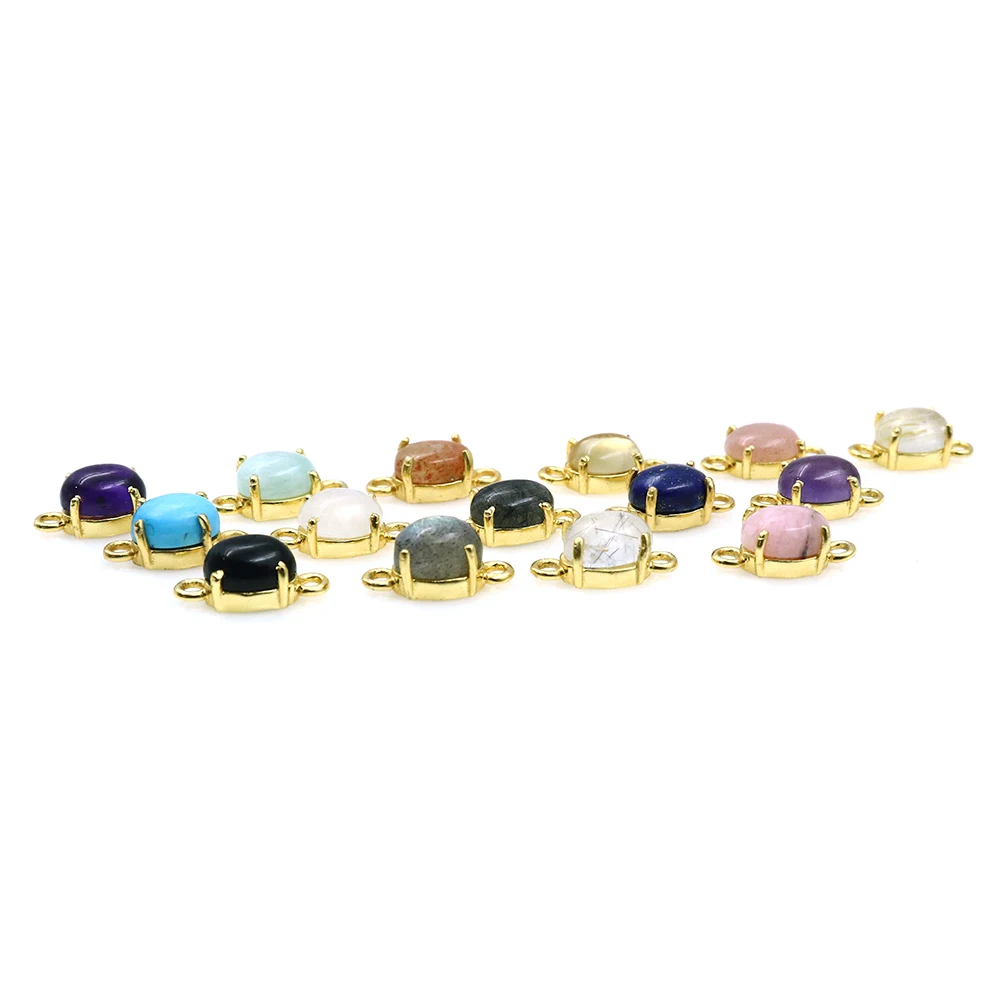 Brass 24k Gold Plated Gemstone Double Bail Cabochon Diy Charm Connectors Bracelet Necklace for Women and Girls Wholesale Jewelry
