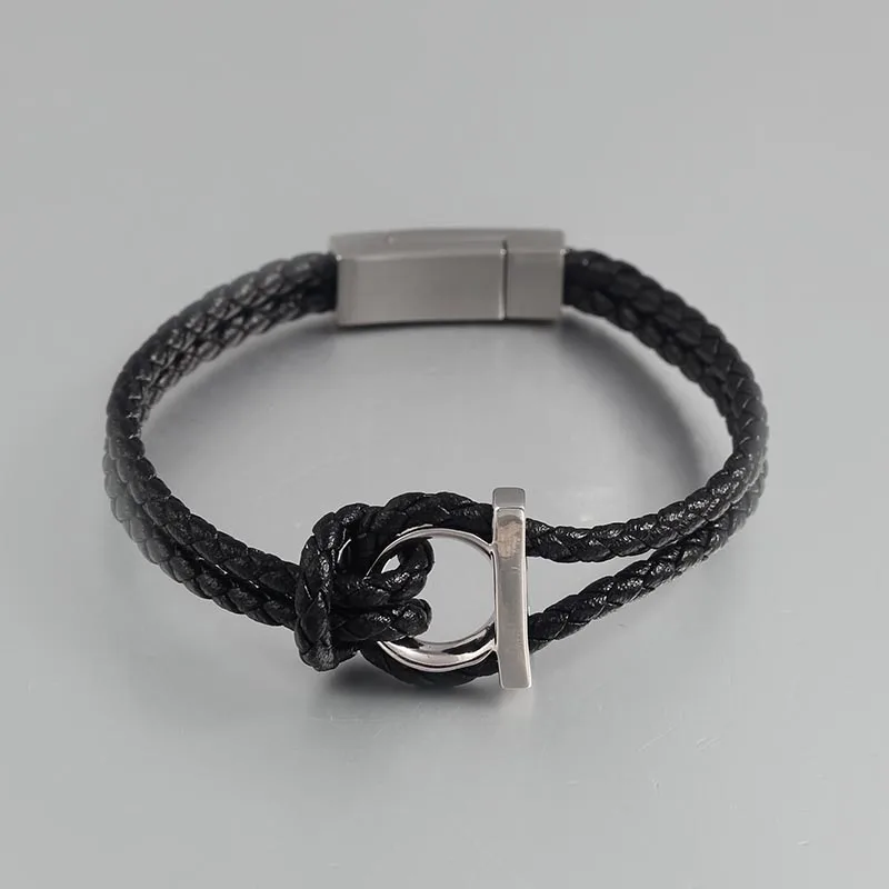 Omega symbol magnet buckle strap braided leather bracelet