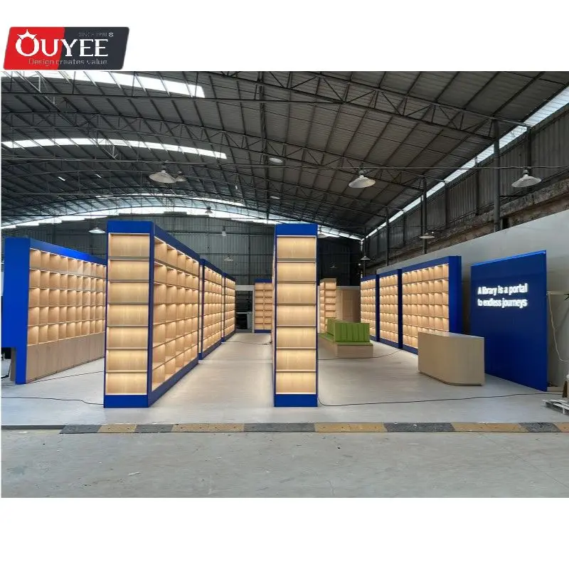 High End Library Room Decoration Furniture Book Store Display Rack Book Shelves Wooden Library Furniture Wood Library Bookshelf