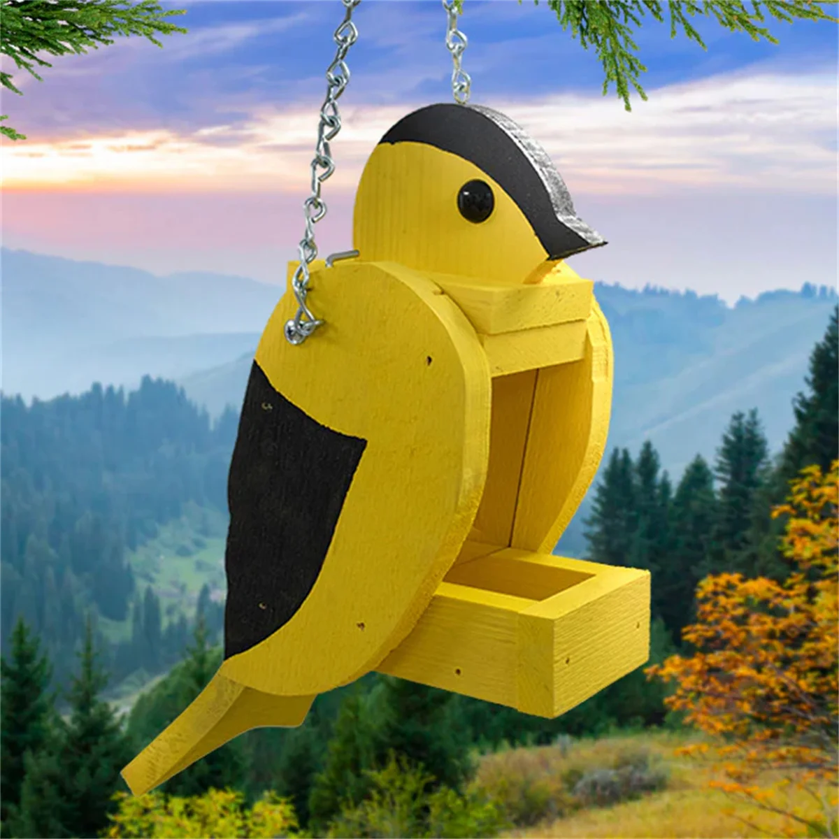 WILDMX Mini Small Outside Hanging  Home  Finch Shaped Bird Feeder Nest Wooden Bird House Outdoor Feeder For The Garden